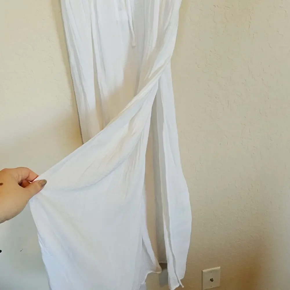 DKNY White V Neck Front Tie Maxi Dress Cover Up Women's Medium‎ Beach Pool
